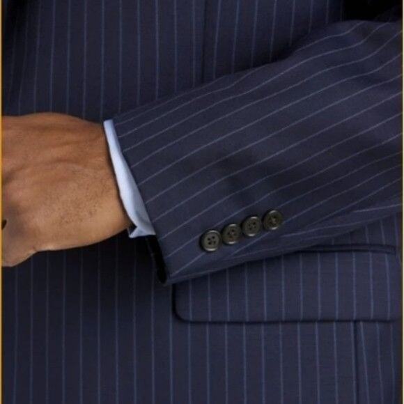 Lauren Ralph Lauren Pinstripe Wool Suit Jacket Blazer 48L Blue Navy Two Button - Picture 15 of 15